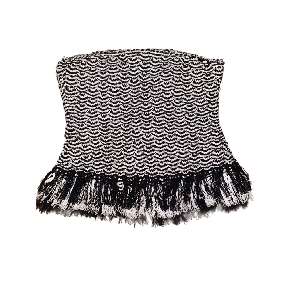 White House Black Market Black and White Fringe Tube Top Women's Size 8